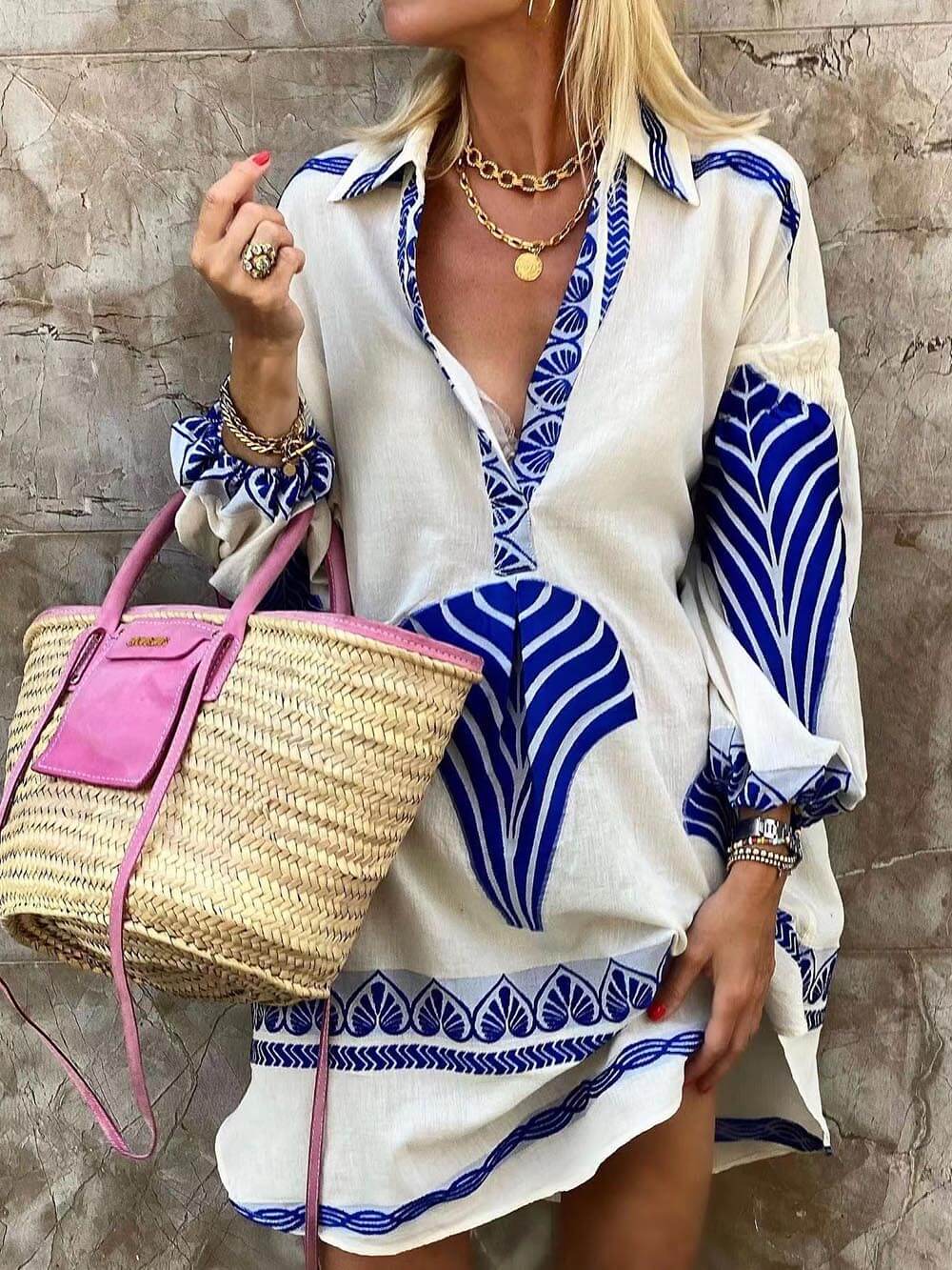 Alvina® | Simpel Unik Print Ferie Mini Kjole
