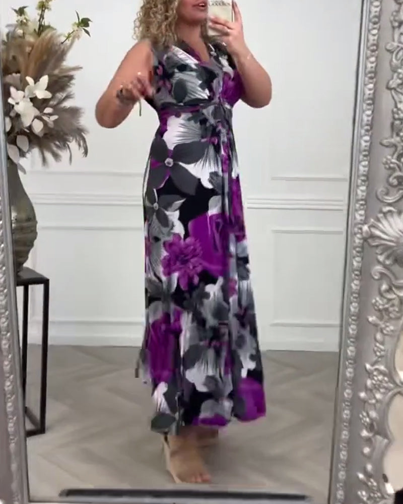 Filippa® | Elegant ærmeløs kjole med plisseret blomsterprint