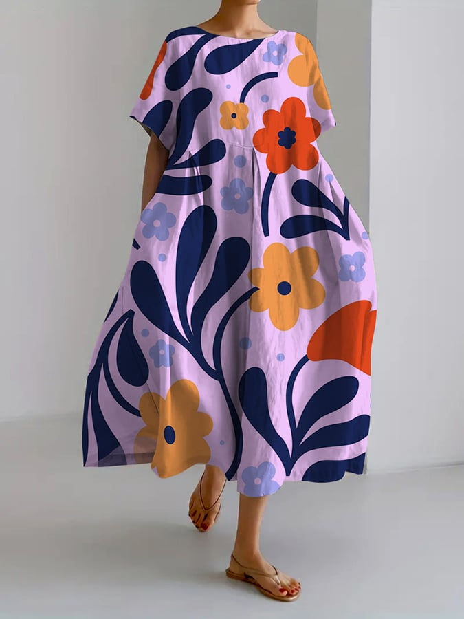 Tirsa® | Retro Botanisk Blomsterdesign Trykt Casual Løs Kjole