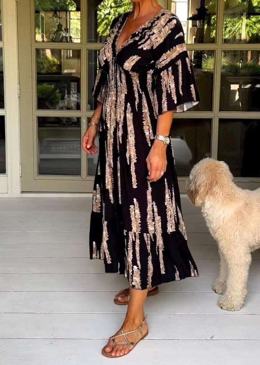 Dagna® | Retro 3/4 Ærme Print Midi Kjole