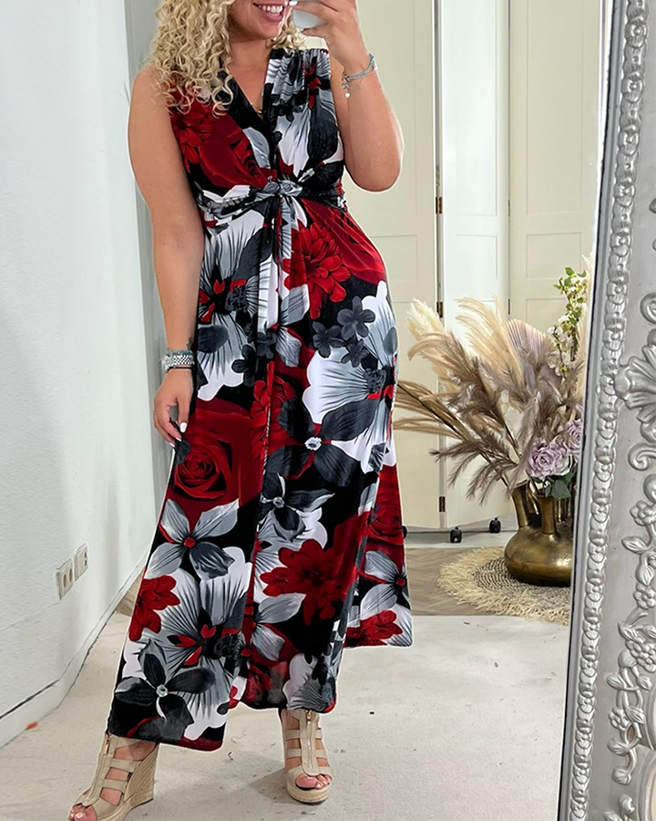 Filippa® | Elegant ærmeløs kjole med plisseret blomsterprint