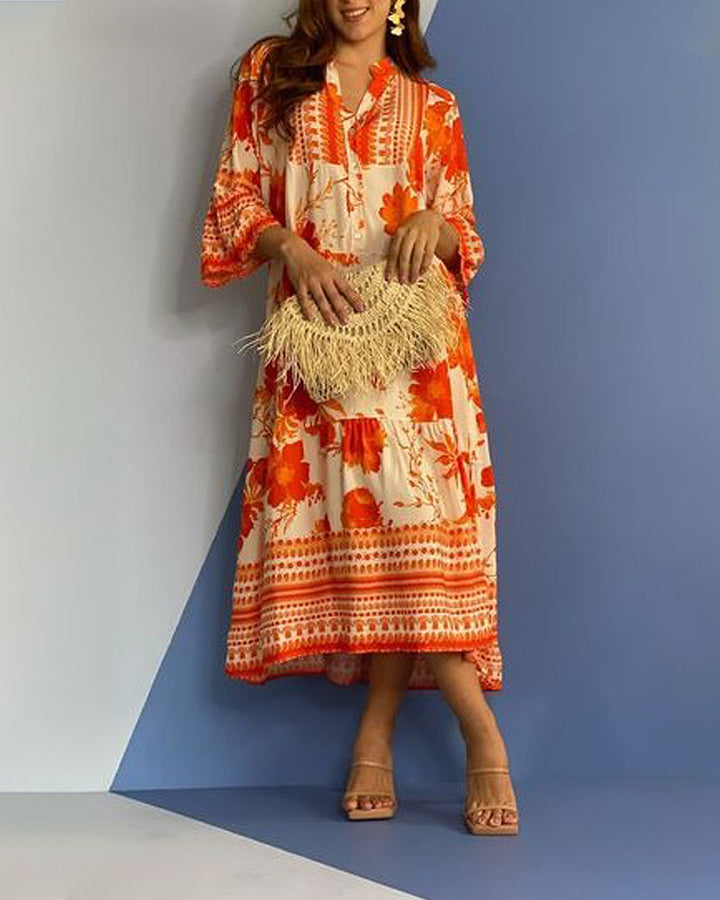 Lærke® | Lys Orange V-Hals Midi Kjole
