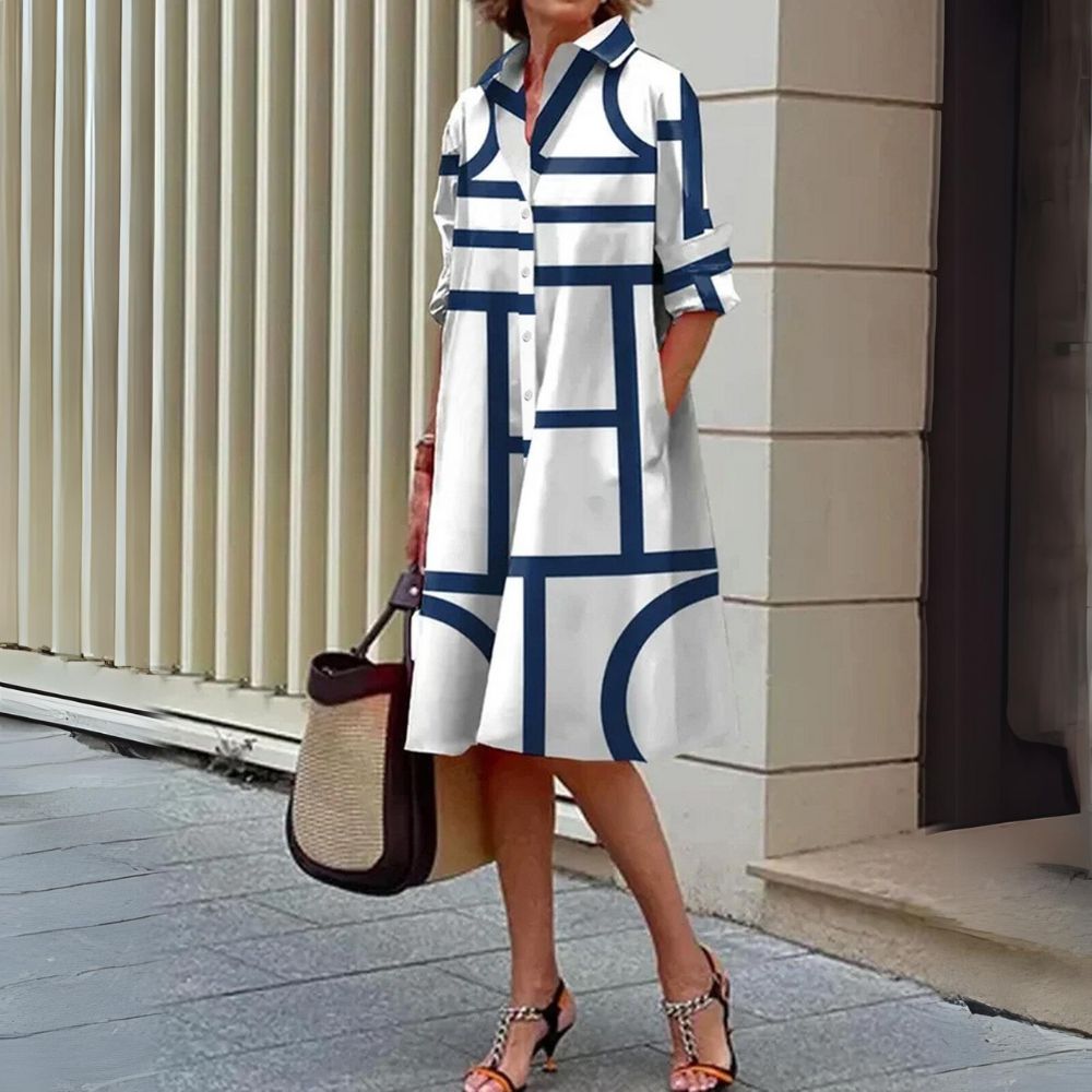 Runa® | Trendy Stribet Print Krave Midi Kjole