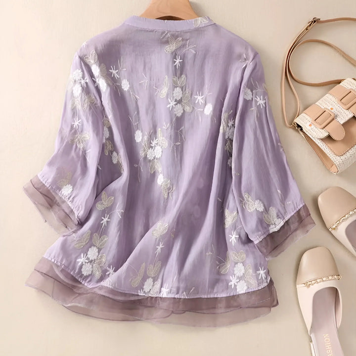 Signe® | Bomulds Top med Broderede Blomster