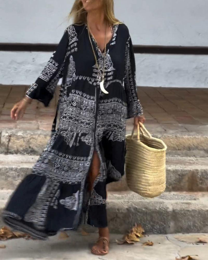 Thea® | Trendy V-Hals Bell Sleeve Maxi Kjole