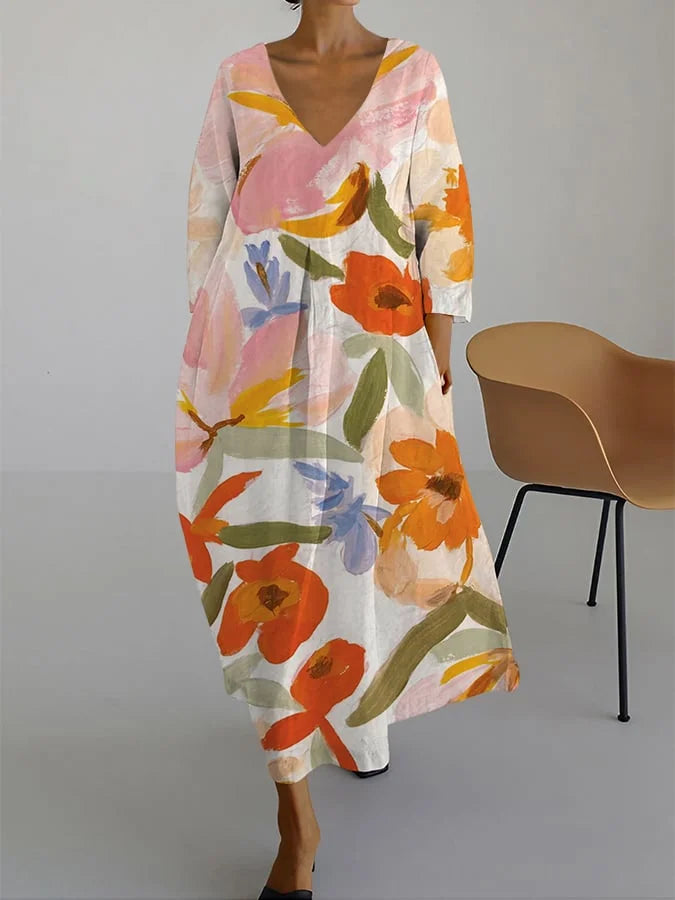 Emma® | Retro Botanisk Blomsterdesign Trykt Casual Løs Kjole