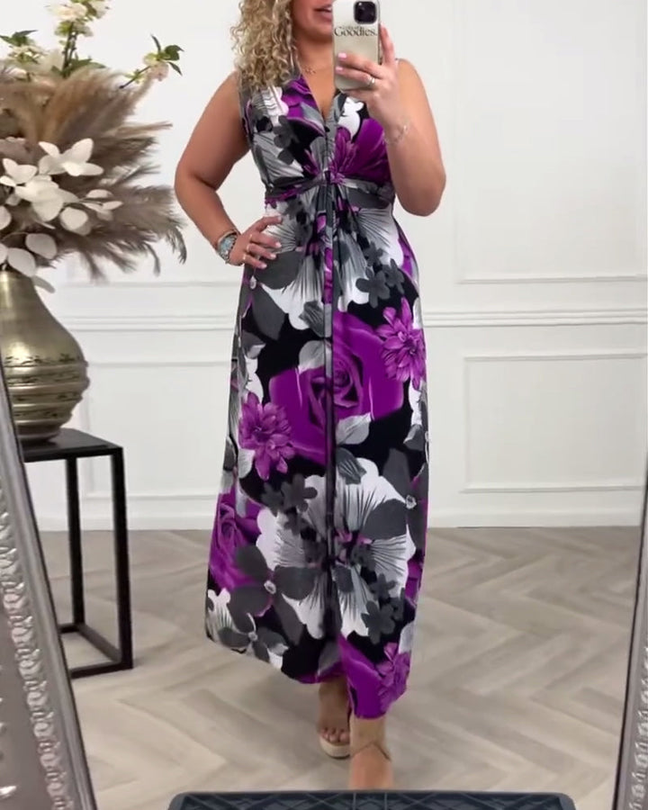 Filippa® | Elegant ærmeløs kjole med plisseret blomsterprint