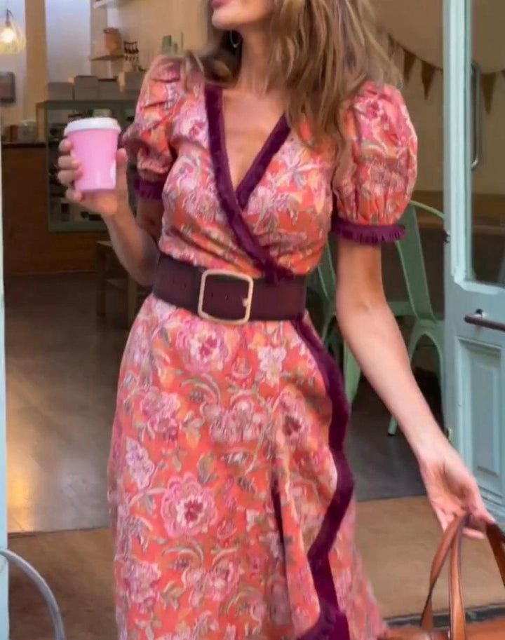Livia® | Elegant Pink Kortærmet Maxi Kjole