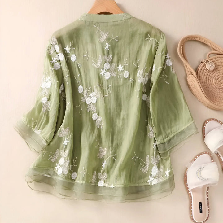 Signe® | Bomulds Top med Broderede Blomster