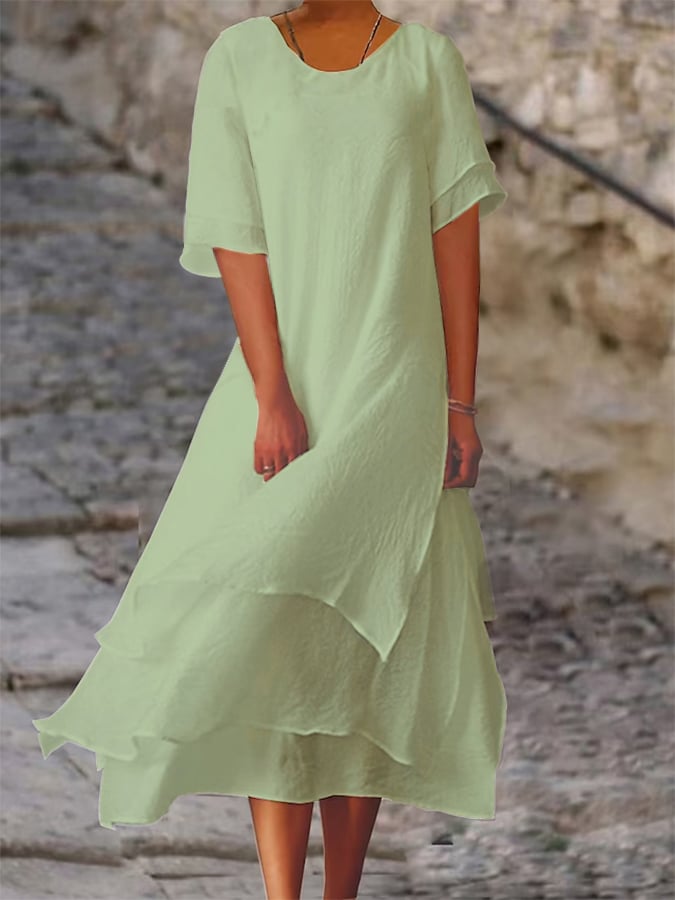 Frida® | Premium Linned Rund Hals Kjole