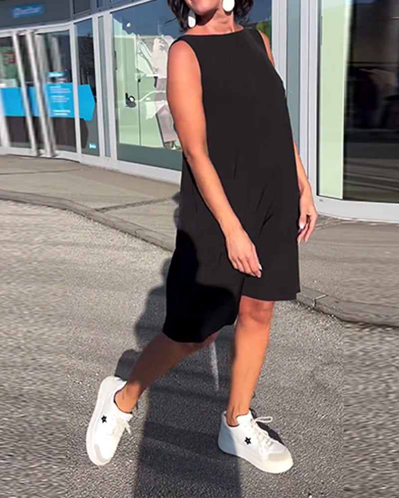 Ida® | Ærmeløs Ensfarvet Shift Kjole