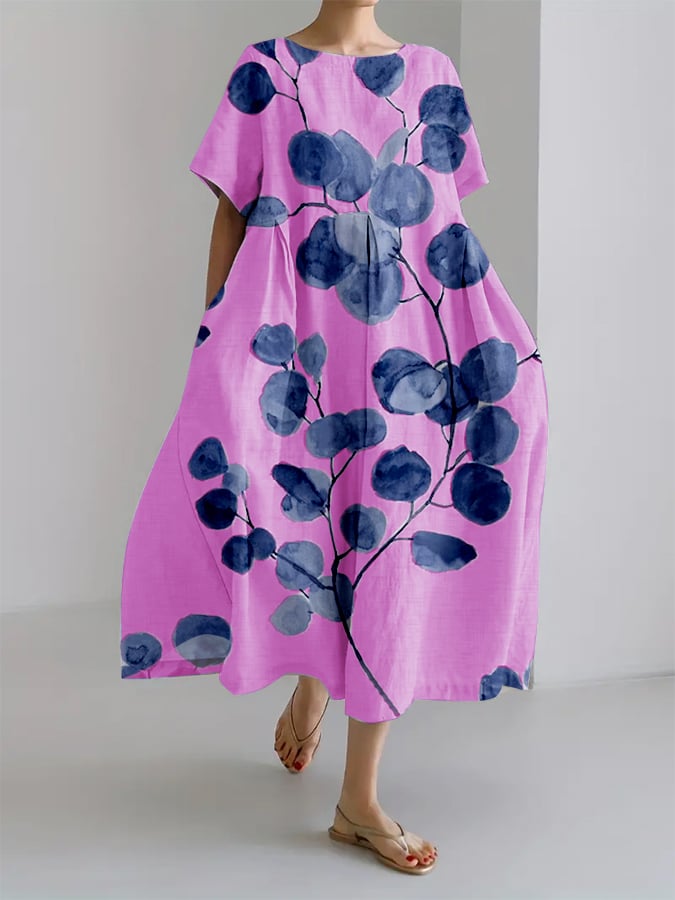 Line® | Retro Botanisk Blomsterdesign Printet Casual Løs Kjole