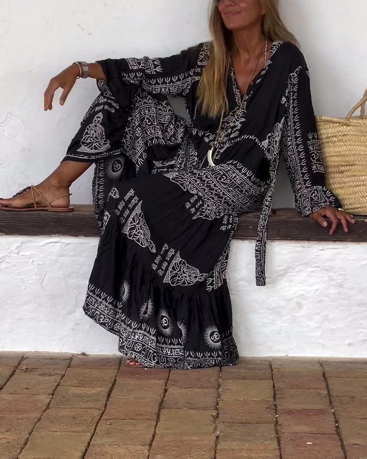 Thea® | Trendy V-Hals Bell Sleeve Maxi Kjole