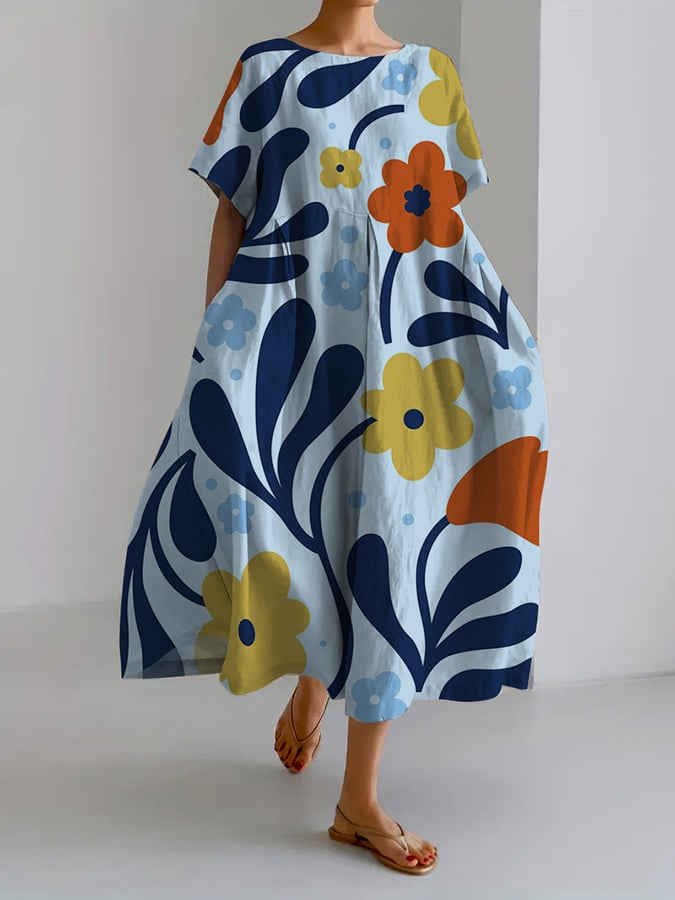 Tirsa® | Retro Botanisk Blomsterdesign Trykt Casual Løs Kjole