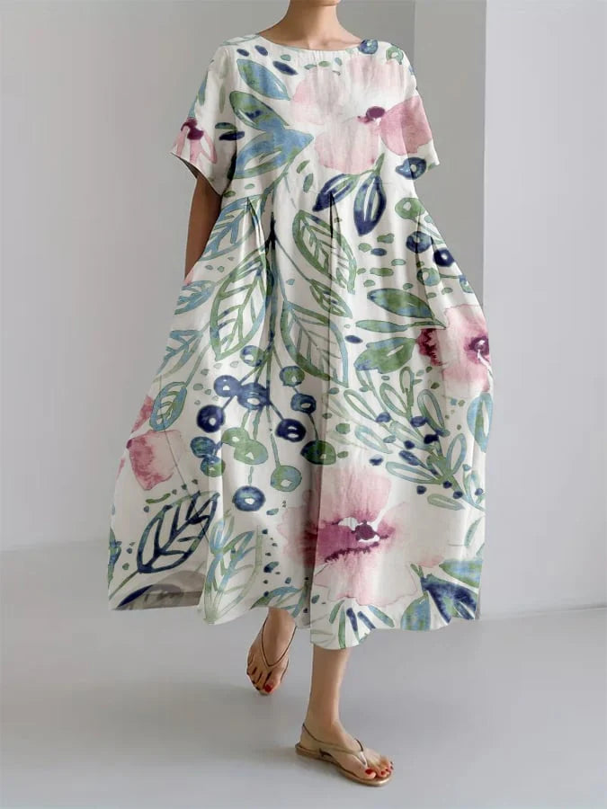 Emma® | Retro Botanisk Blomsterdesign Trykt Casual Løs Kjole