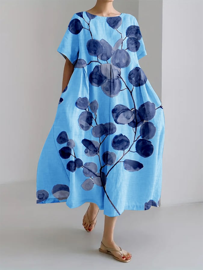 Line® | Retro Botanisk Blomsterdesign Printet Casual Løs Kjole