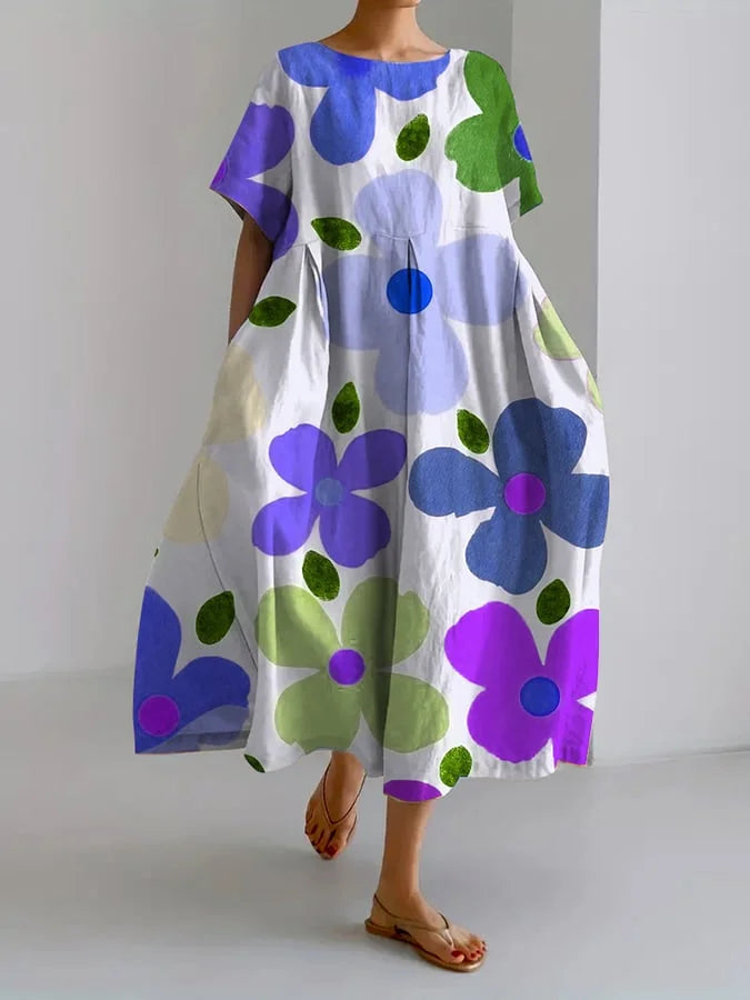 HELLE® | Midi Kjole med Blomsterdesign og Sommerkomfort til Farverige Dage