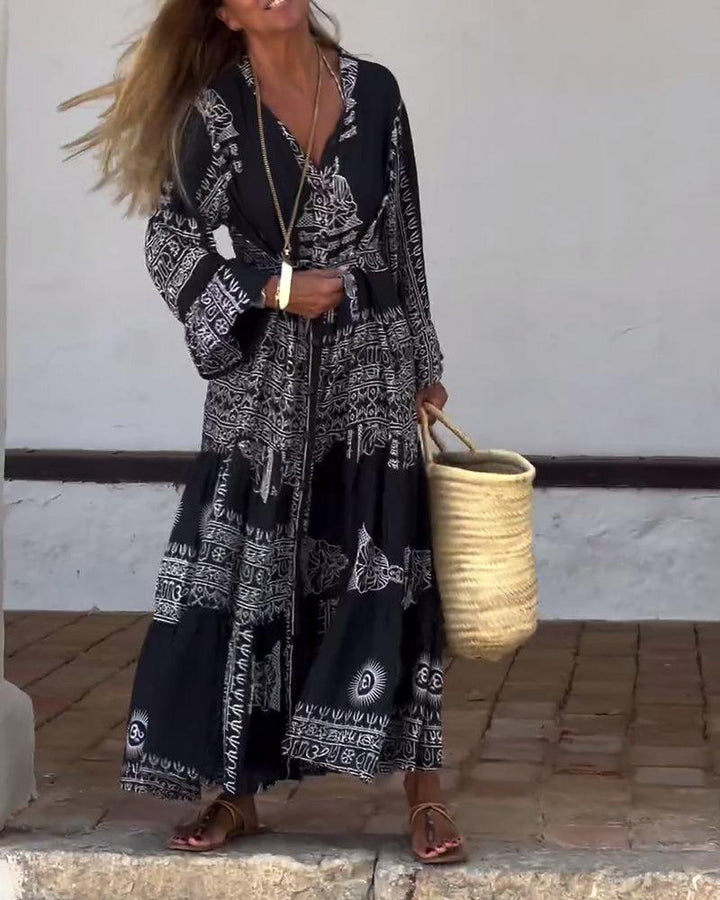 Thea® | Trendy V-Hals Bell Sleeve Maxi Kjole