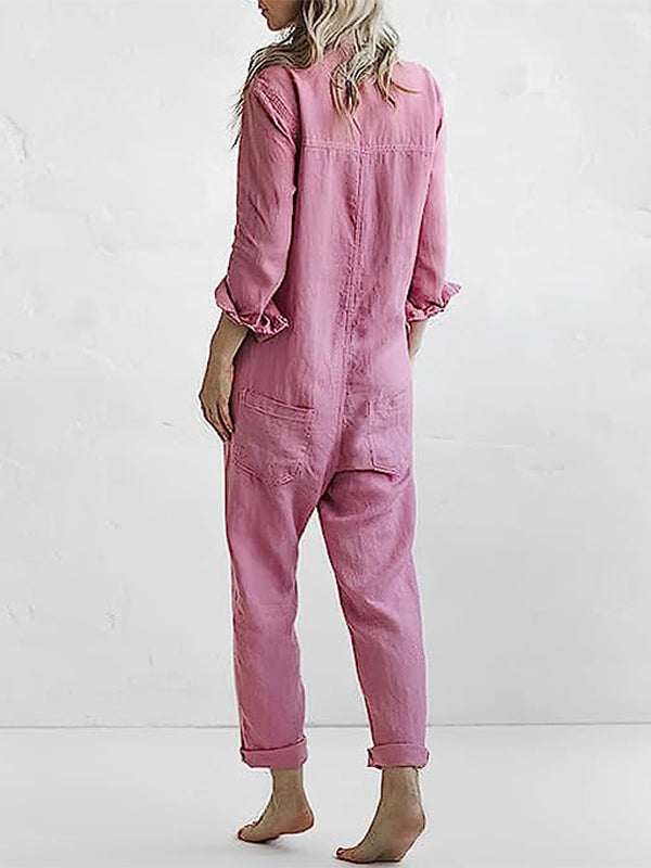Kirstine® | Knaplukning Casual Jumpsuit med Krave og Lommer
