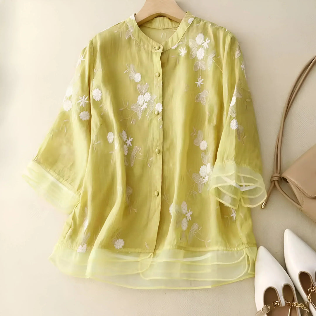 Signe® | Bomulds Top med Broderede Blomster