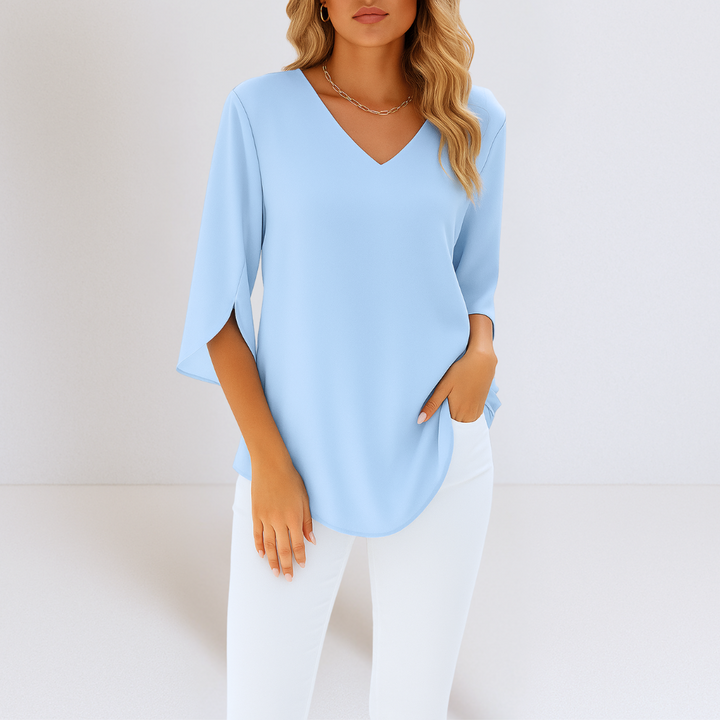 Maja® | Elegant bluse med V-udskæring og splitærmer