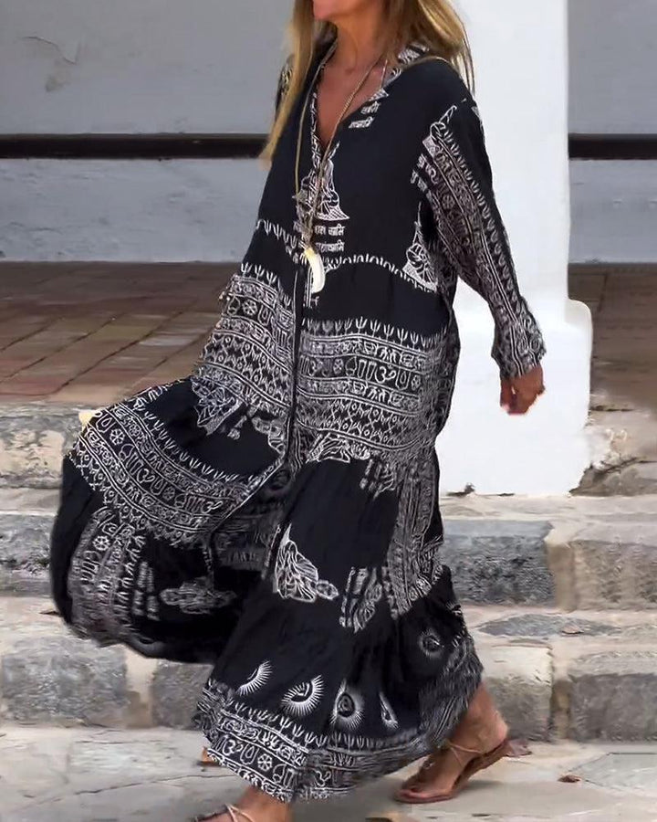 Thea® | Trendy V-Hals Bell Sleeve Maxi Kjole