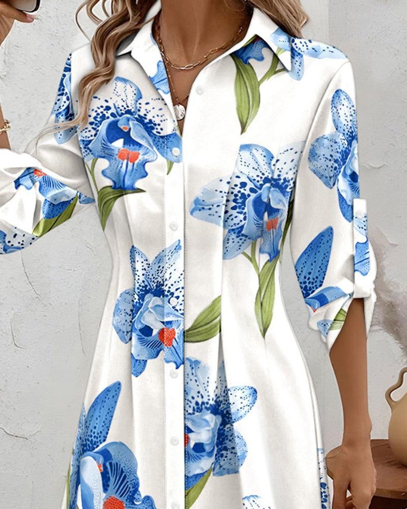 Linnea® | Frisk Blomsterprint Langærmet Mini Kjole
