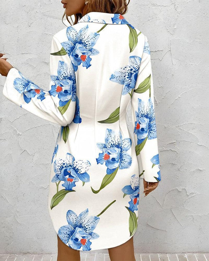 Linnea® | Frisk Blomsterprint Langærmet Mini Kjole