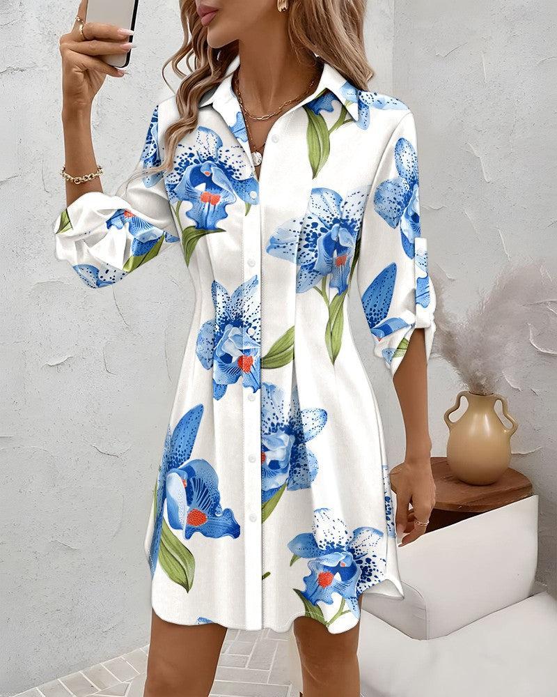 Linnea® | Frisk Blomsterprint Langærmet Mini Kjole