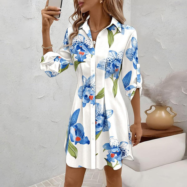 Linnea® | Frisk Blomsterprint Langærmet Mini Kjole