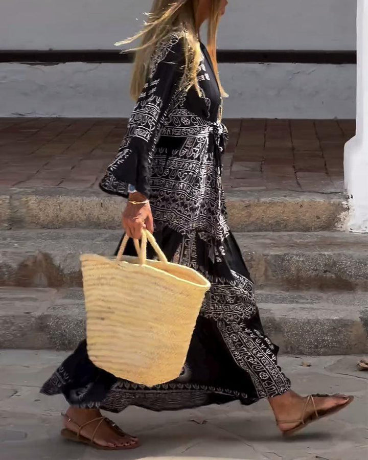 Thea® | Trendy V-Hals Bell Sleeve Maxi Kjole