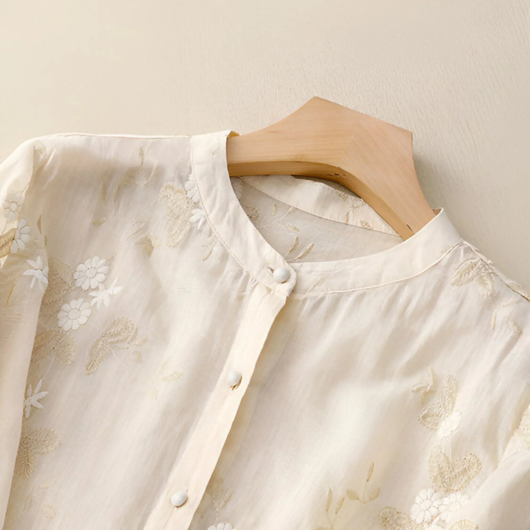 Signe® | Bomulds Top med Broderede Blomster