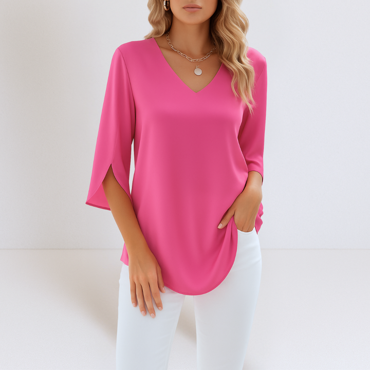 Maja® | Elegant bluse med V-udskæring og splitærmer
