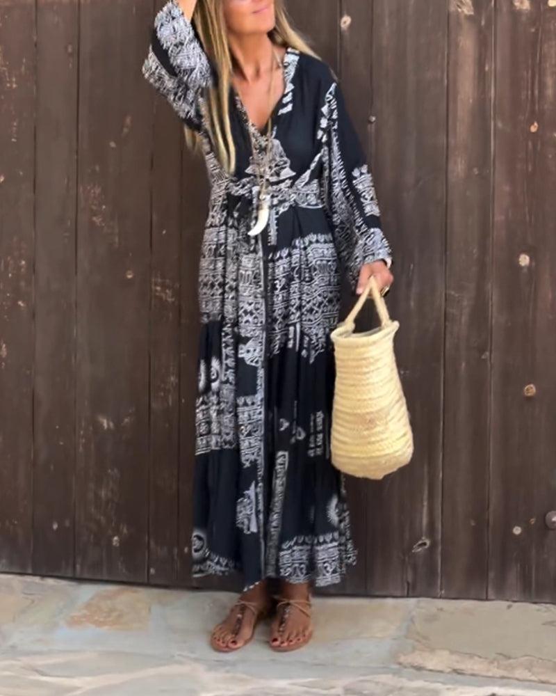 Thea® | Trendy V-Hals Bell Sleeve Maxi Kjole