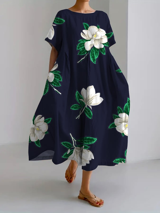 Selma® | Retro Botanisk Blomsterdesign Trykt Casual Løs Kjole