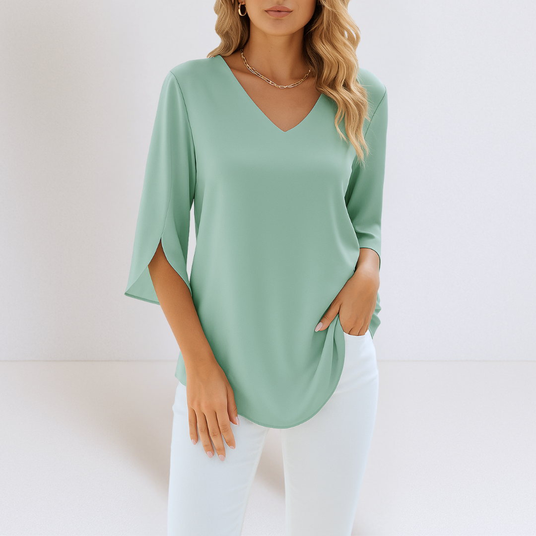 Maja® | Elegant bluse med V-udskæring og splitærmer