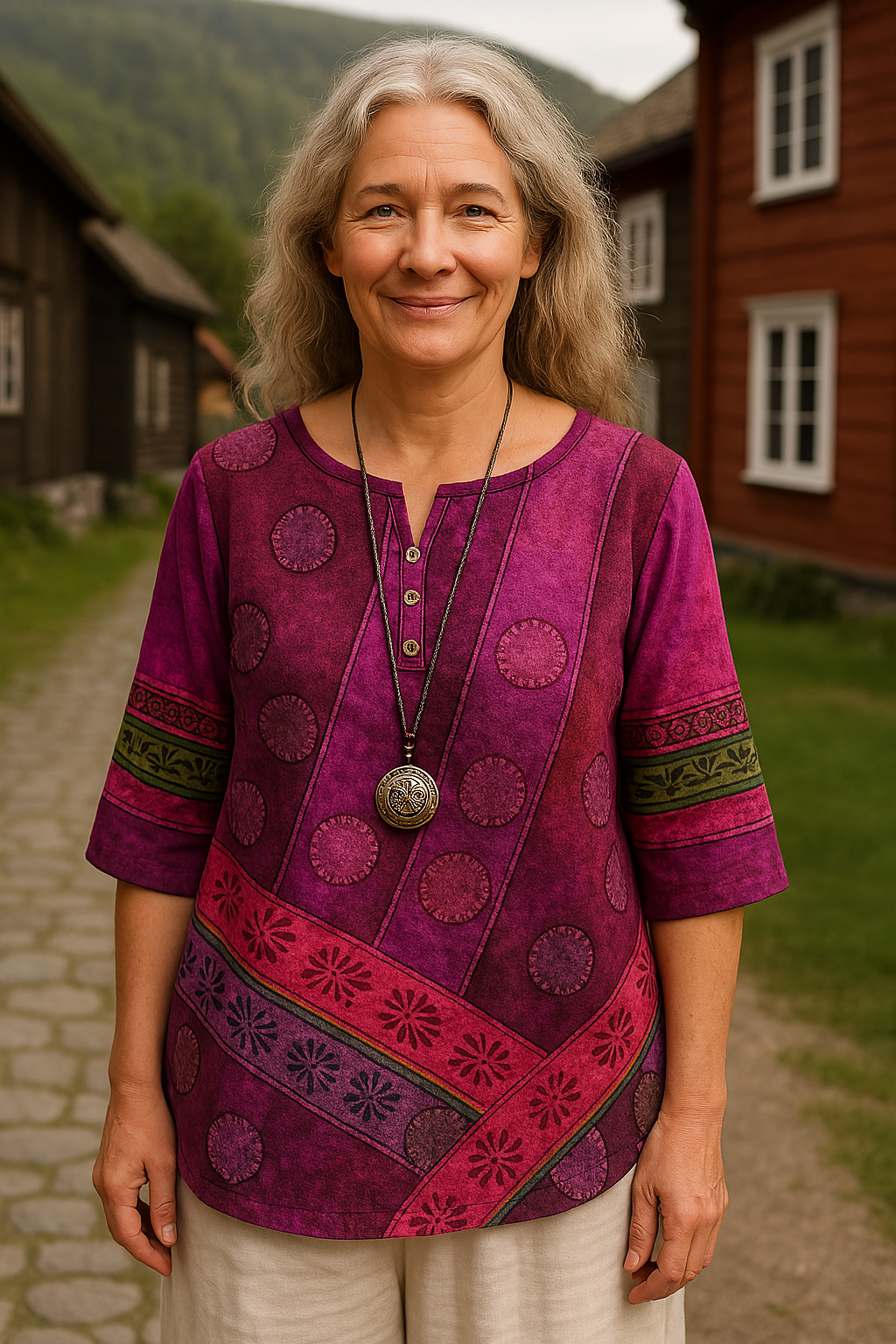 Sigga® | Komfortabel og farverig top med halvlange ærmer