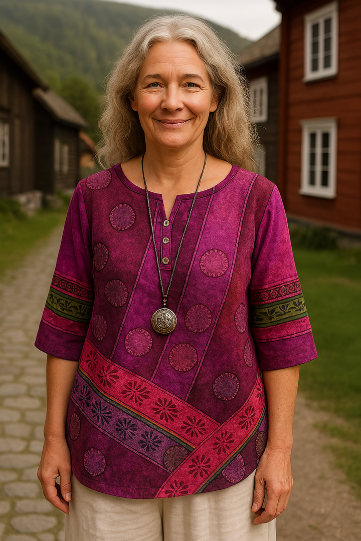 Sigga® | Komfortabel og farverig top med halvlange ærmer