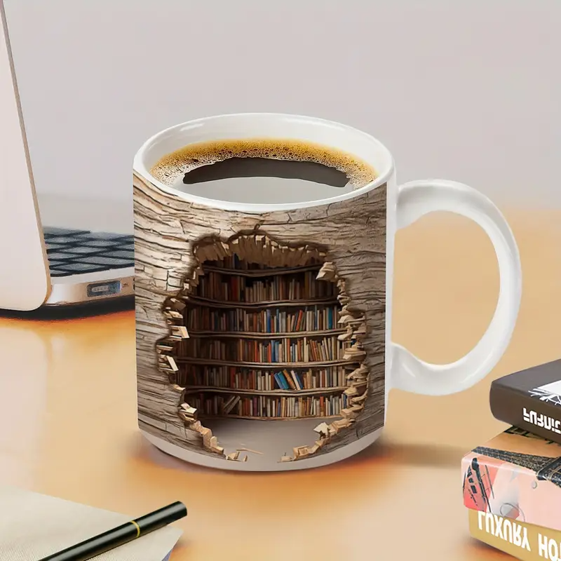 Cuphera® | Magisk varmeændrende biblioteksudsigt krus - Fortryllede bogreol kaffekrus