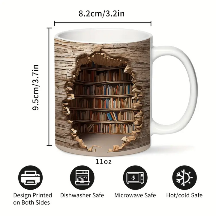 Cuphera® | Magisk varmeændrende biblioteksudsigt krus - Fortryllede bogreol kaffekrus