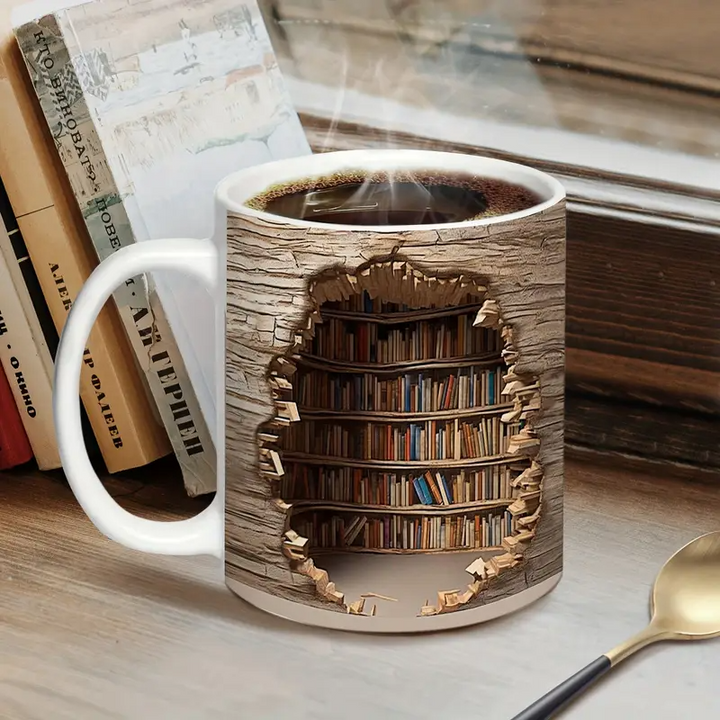 Cuphera® | Magisk varmeændrende biblioteksudsigt krus - Fortryllede bogreol kaffekrus