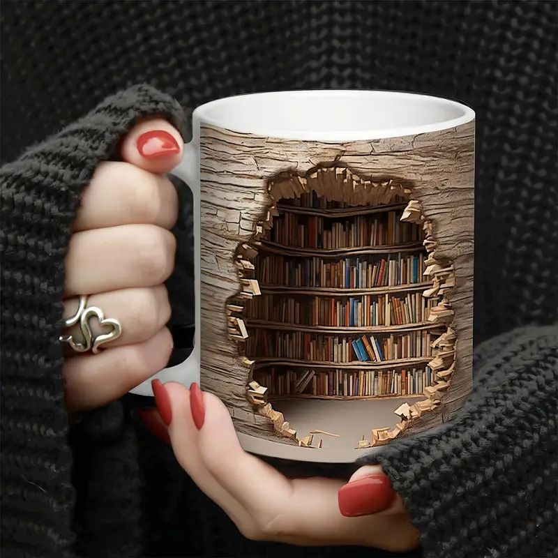 Cuphera® | Magisk varmeændrende biblioteksudsigt krus - Fortryllede bogreol kaffekrus