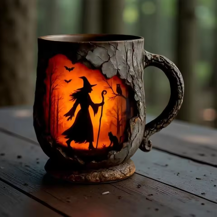 Ceralune® | Håndlavet 3D Halloween Sjov Krus – Heks & Kat Design