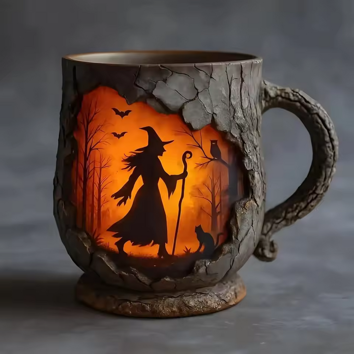 Ceralune® | Håndlavet 3D Halloween Sjov Krus – Heks & Kat Design