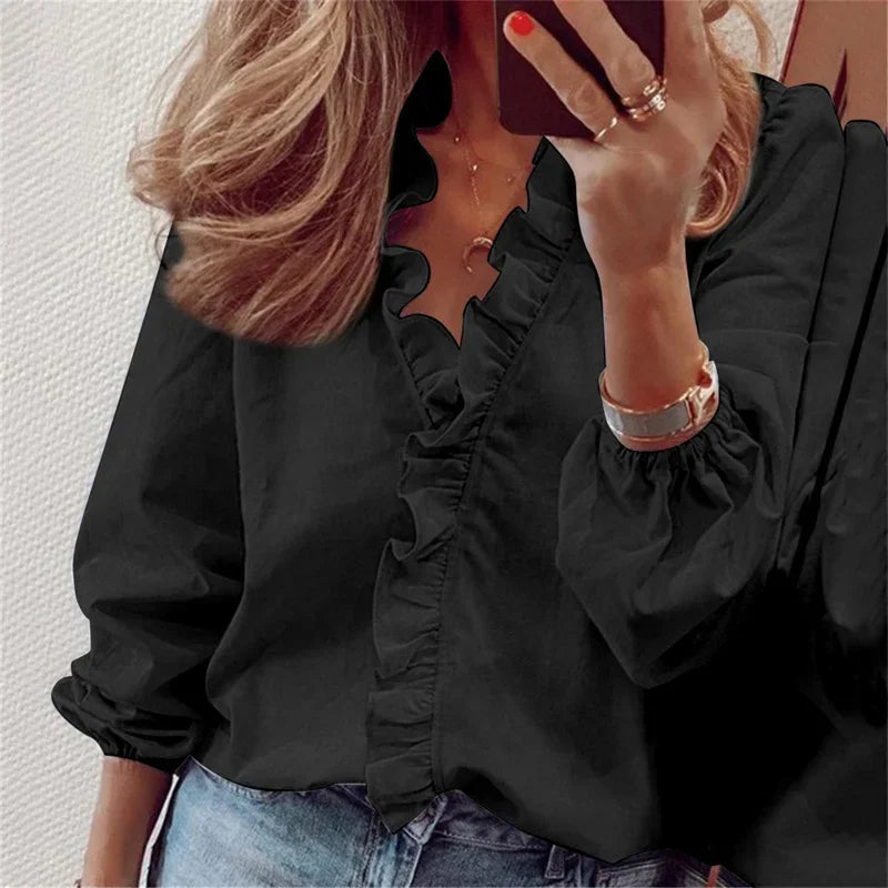 Linora® | Feminin Bluse med Legende Flæser
