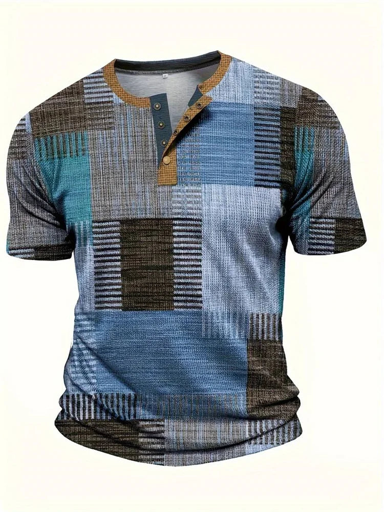Asger® | Stilfuld Patchwork Print Henley Skjorte