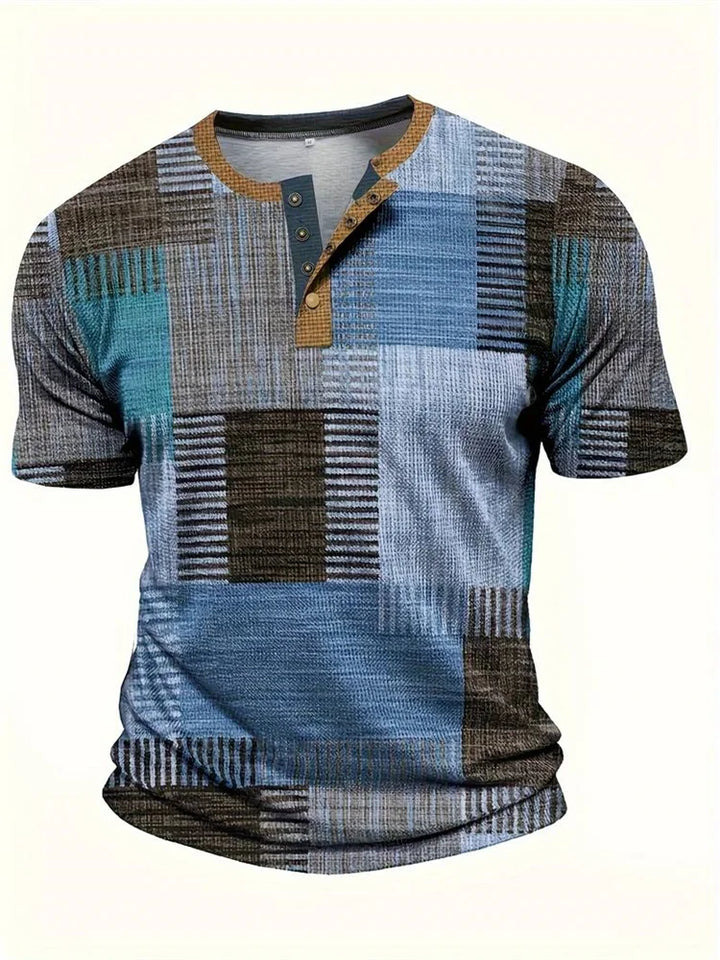 Asger® | Stilfuld Patchwork Print Henley Skjorte