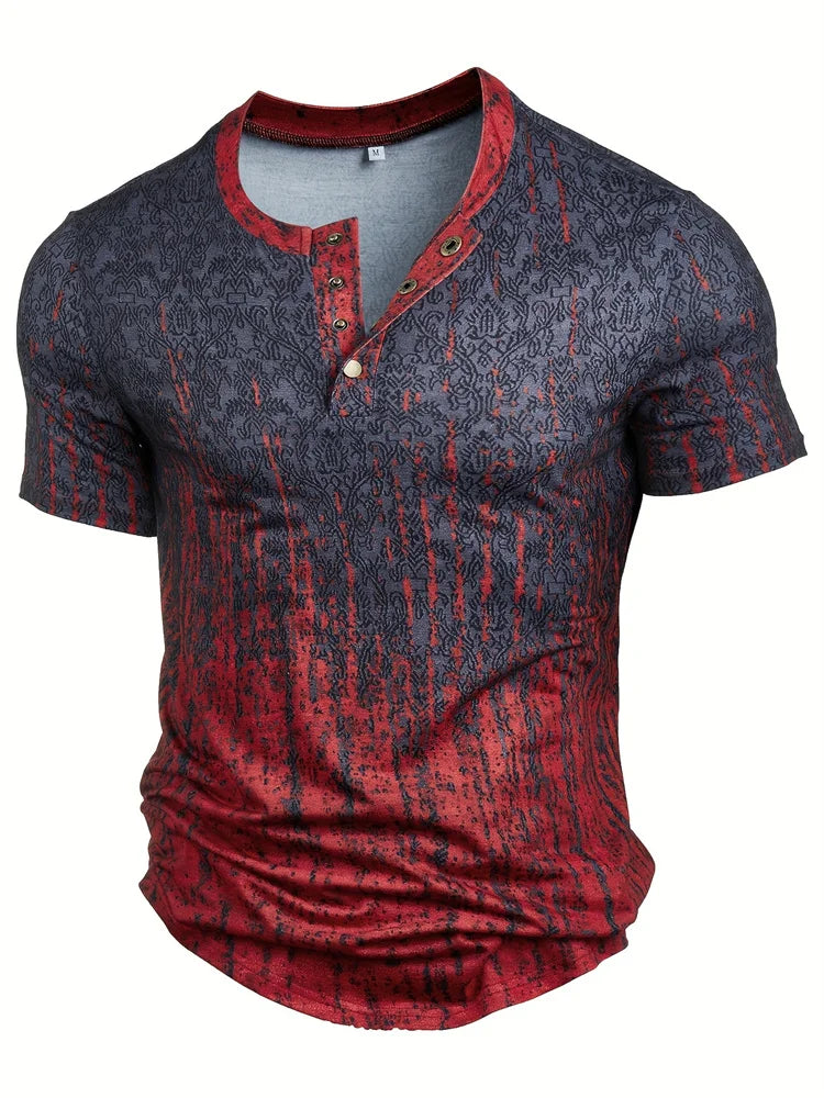 Asger® | Stilfuld Patchwork Print Henley Skjorte