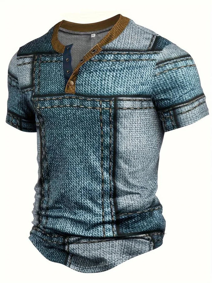 Asger® | Stilfuld Patchwork Print Henley Skjorte