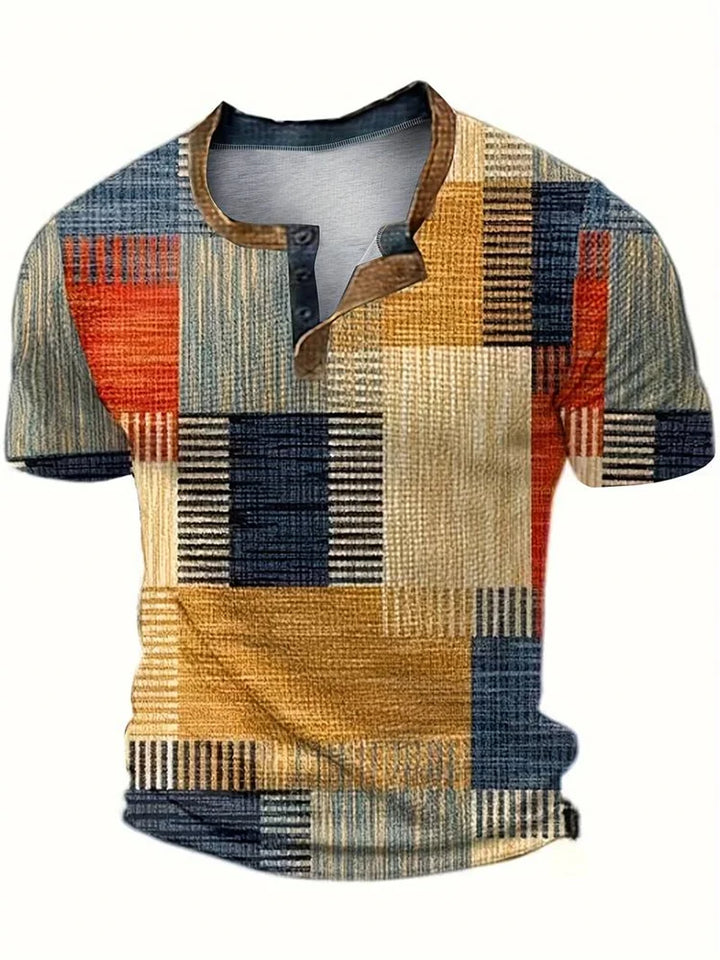 Asger® | Stilfuld Patchwork Print Henley Skjorte